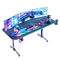 Himimi 160×75 cm Gaming Schreibtisch, Ergonomischer Großer Gaming Tisch, T-Form PC Gamer Computertisch mit Großer Pad, Becherhalter, Kopfhörerhaken, Kabelmanagement & Gaming Griffgestell, 160x75x75cm