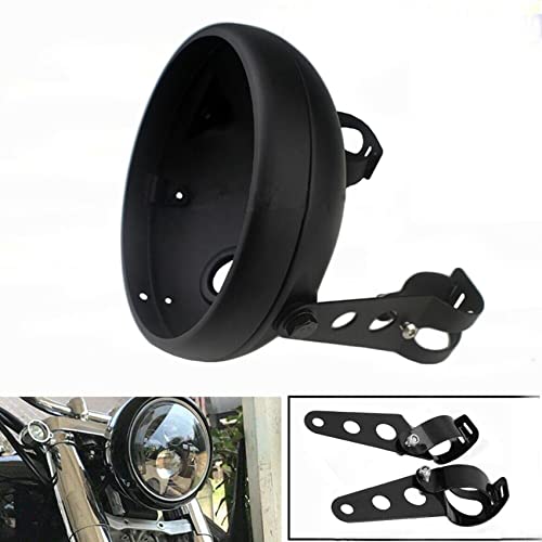 PLSUSJHAO PJHao Carcasa del faro de la motocicleta Cubierta para faro de motocicleta de 7 pulgadas aluminio cubierta de faros carcasa soporte cubo para motocicleta negro mate Cover