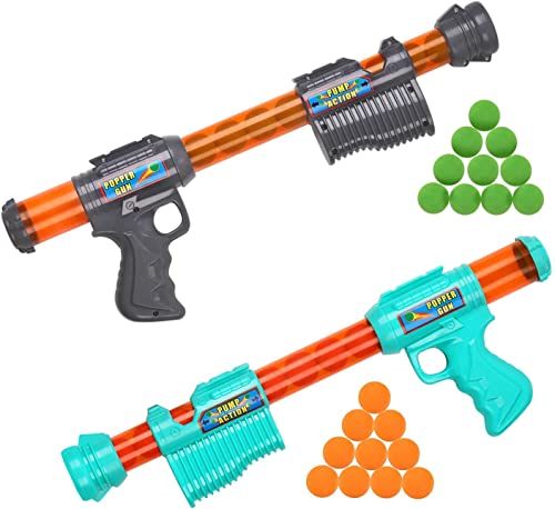 2 Pack Power Popper Gun,Toy Guns for Age 6, 7, 8,9,10+ Years Old Kids Boys,22 Foam Balls,Green and red Ones,Best Gift for Children,Perfect for Indoor/Outdoor Role Playing Games or Children's Parties