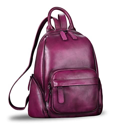 IVTG Genuine Leather Backpack for Women Vintage Real Leather Knapsack purse Satchel Rucksack Fashion Daypack Bag (Purple)