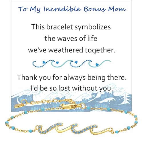 Happy Birthday Gifts for Women, Gift Ideas for Sister Best Friend Sister-in-law Mom Bonus-mom Daughter, Inspirational Jewelry for Retirement, Wave Bracelet for Women