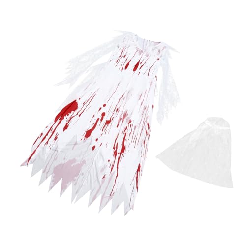 Costume Halloween mariée fantôme robe longue drapée et kit vampire