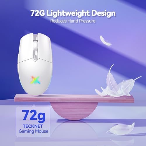 Image of TECKNET Wireless Gaming Mouse - 8000 DPI, RGB Backlit, 6 Programmable Buttons, 100Hrs Battery Life, Dual Mode [2.4G & USB-C] for Laptop,PC,Mac - White