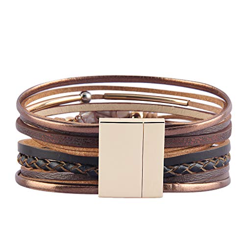 AZORA Womens Leather Cuff Bracelet Baroque Pearl Wrap Bracelets Gorgeous Gold Tube Bangle Handmade Wristbands Jewelry Bohemian Gift for Women 5