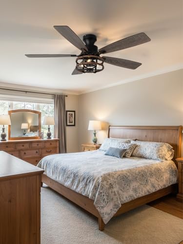 Image of 52 Inch Flush Mount Chandelier Ceiling Fan with Lights Rustic Ceiling Fan Low Profile Farmhouse Fandelier Chandelier Light for Bedroom Living Room, 3 E26 Bulbs (2)