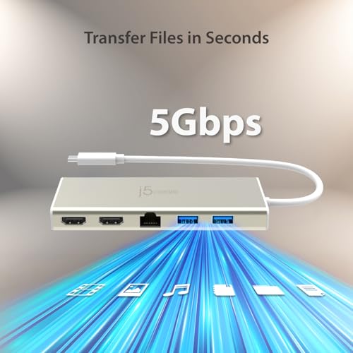 Hub USB-C Dual HDMI j5create JCD381 Station Type C Ethernet PD - 4