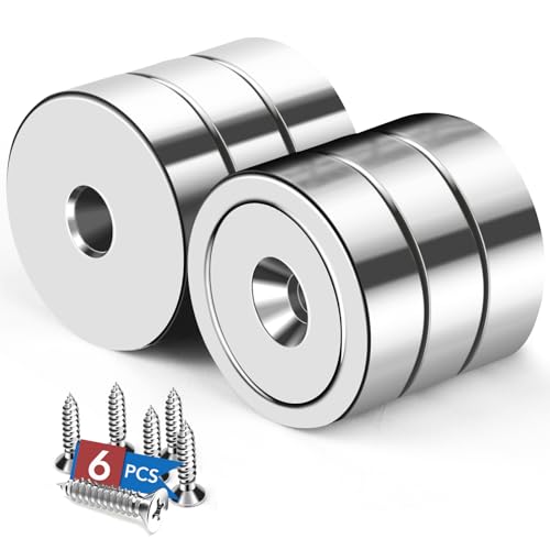 Image of LOVIMAG Strong Neodymium Rare Earth Magnets, 20LBS-6 Pack | Heavy Duty Cup Magnet with Countersunk and Screws for Tool Room, Kitchen Doors, Wall Mounting, Office