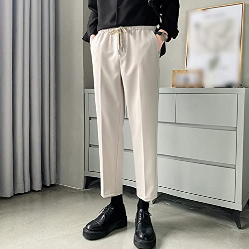 JEShifangjiusu Men's Casual Pants Chino Pant Slim Fit Drawstring Athletic Dress Pant Skinny Flex Flat Front Straight Fit Pant, Apricot, Large3