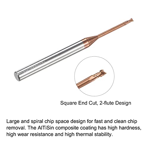 Image of uxcell Square Nose End Mill, 1.5mm Solid Carbide AlTiSin Coated Long Reach CNC Router Bits 2 Flutes Milling Cutter with Extended Neck, 16mm Cutting Length 4mm Shank