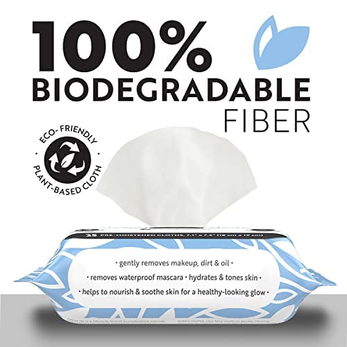 Herolife Micellar Cleansing Facial Cloths, Plant-Based, Biodegradable Formulated With Plant-Derived Ingredients (4 Packs Of 25 = 100 Thick, 7.1” X 7.5” Large Size Wet Wipes) #TOP1