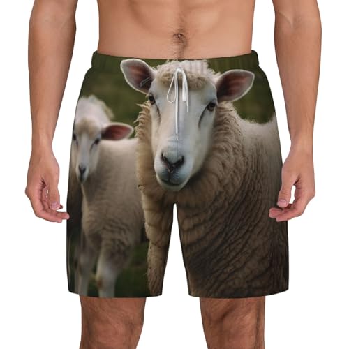 Men's Swim Trunks Quick Dry Board Shorts Sheep Animal Beach Shorts with Pocket Bathing Suits for Men