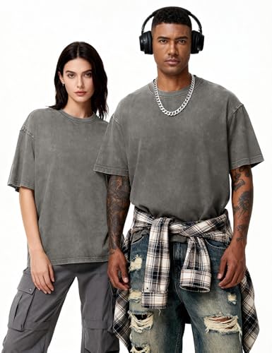 Image of Eiscntd Mens Oversized T-Shirts Heavyweight Cotton Vintage Unisex Baggy Tee