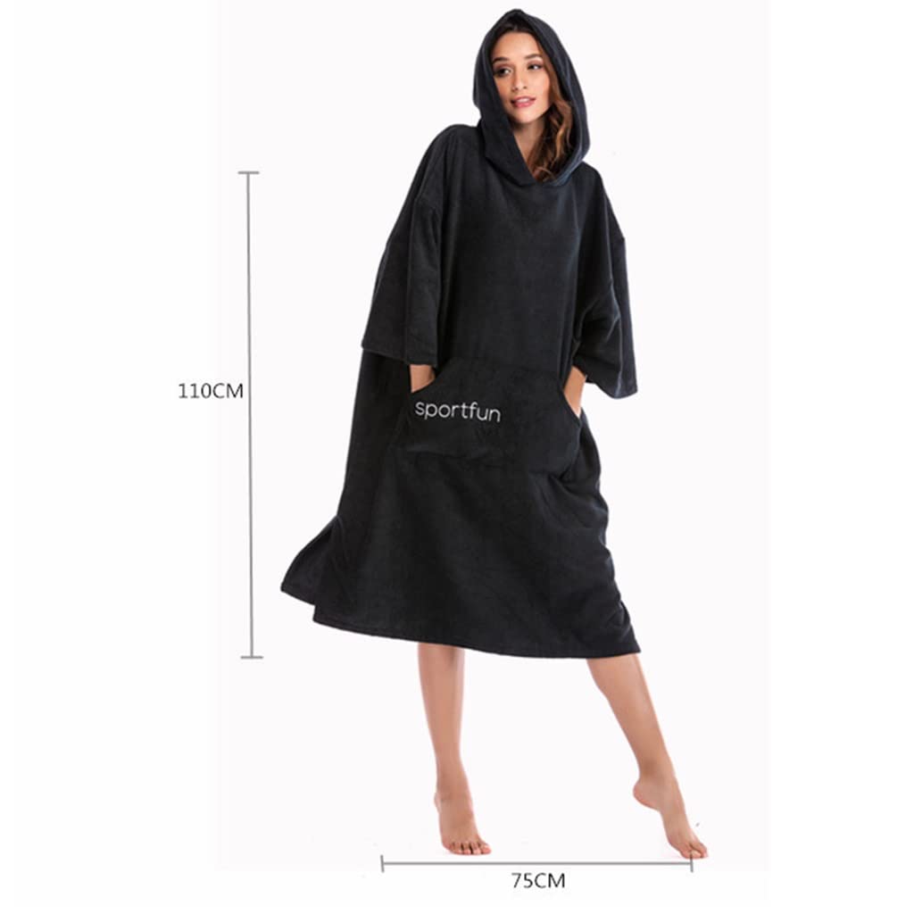 Ręczniki Zmieniający Szlafrok Z Mikrofibry Surf Poncho Z Kapturem Do Pływania Na Plaży Home Quick Dry Towel Wetsuit Poręczny (Color : Black, Size : One size)