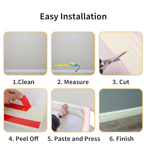 lesolar Flexible Baseboard Moulding Trim, Peel and Stick Baseboard Molding Trim Crown Molding Ceiling Border 4 Inch(W) x 16.4 Feet(L) Waterproof Wall Trim for Home, Office Decoration (Black) - Thumbnail 5