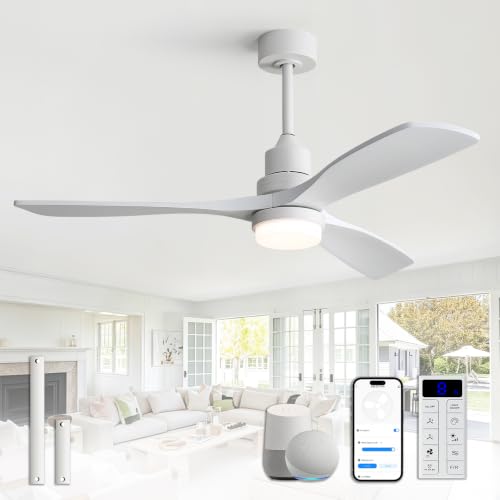 Image of Sofucor 52 Inch Smart Ceiling Fans with Lights, Modern 3 Wood Blade, White