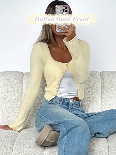 Fall Knit Cropped Cardigan Sweaters for Women Cozy Long Sleeve Going Out Top Button Open Front Light Short Cardigan4