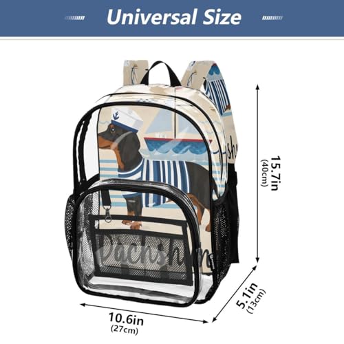 ALAZA Sailor Dachshund Dog Boat Clear Backpack PVC Transparent Bookbag Heavy Duty for Student Boy Girl Kids Adult School Travel Work4