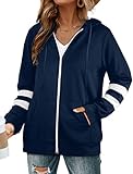 Bofell Zip Hoodies for Women Casual Loose Fit Sweatshirts with Pocket Zip Up Hoodie Navy L