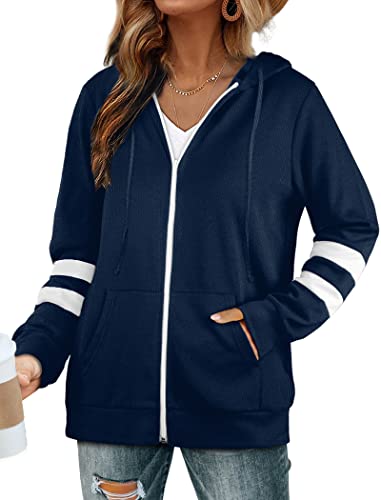Bofell Zip Hoodies For Women Casual Loose Fit Sweatshirts With Pocket Zip Up Hoodie Navy L #TOP12