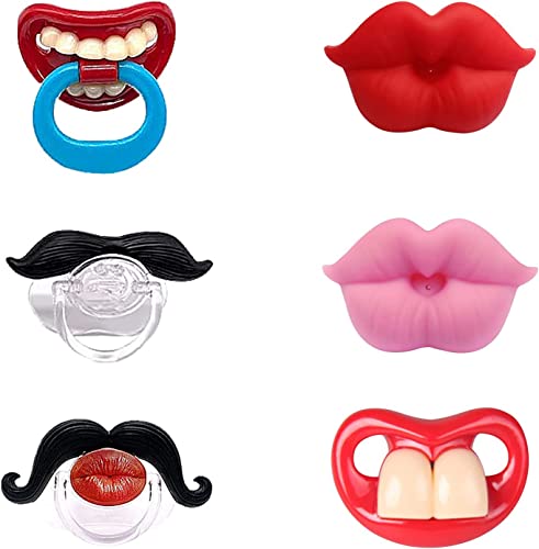 6Pcs Funny Pacifier Infant Pacifier Cute Kissable Lips And Gentleman Mustache Teeth Pacifier Soft Silicone Cute Pacifier Design With Kiss Lip For Babies And Toddlers Shower Gift Unisex-Bpa Free #TOP1