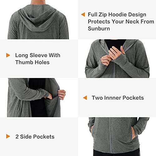 Corna Men's Lightweight Hoodie, Sun Protection Full Zip Hooded Jackets with Thumb Holes4