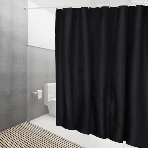 DUFU Wasserdichter Duschvorhang Anti-Schimmel 180 x 200cm Waschbar Schnelltrocknend Textil Stoff Polyester Badewanne für Vorhang Schwarz Halbtransparent Duschvorhang mit 12 Duschvorhängeringen