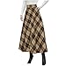 Women's Fall Winter Wool Plaid Skirts High Waist A Line Long Skirt Fashion Warm Flared Pleated Tartan Skirts(Khaki,X-Large)