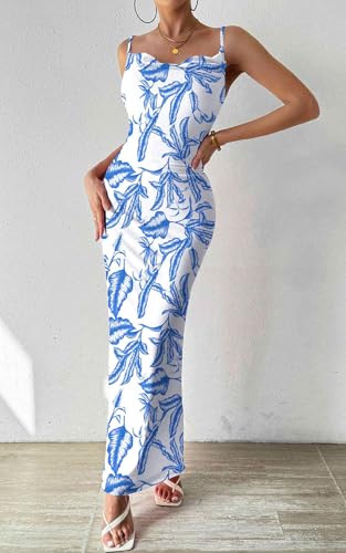 Image of PRETTYGARDEN Women's 2026 Summer Floral Spaghetti Strap Maxi Dress Stretch Sexy Bodycon Dress Backless Slip Long Dresses