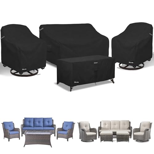 Image of Patio Furniture Covers 4 Piece Set, 600D Waterproof Heavy Duty Outdoor Furniture Covers,Fit Wicker Patio Sofa, Swivel Rocker Chair and Coffee Table,Black
