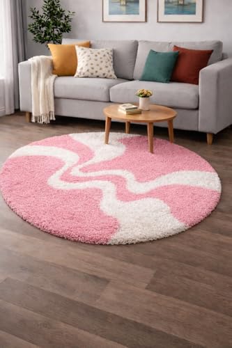 Image of Vintage Threads (Pink 3D 4x4 Ft Shaggy Carpet for Living Room & Bedroom | Ultra Soft Plush Long Pile Rug | Thick Fluffy 3D Modern Floor Carpet | Cozy Luxury Home Decor Rug
