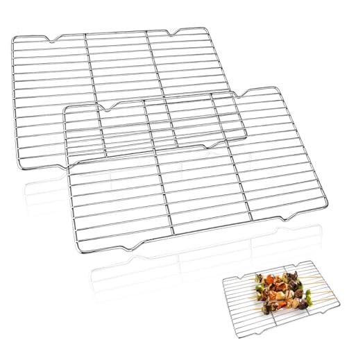 Set of 2 Cooling Racks for Baking, 30x20.5cm Galvanised Iron Bakeware Racks, Versatile Grill Grid for Ovens & Grilling