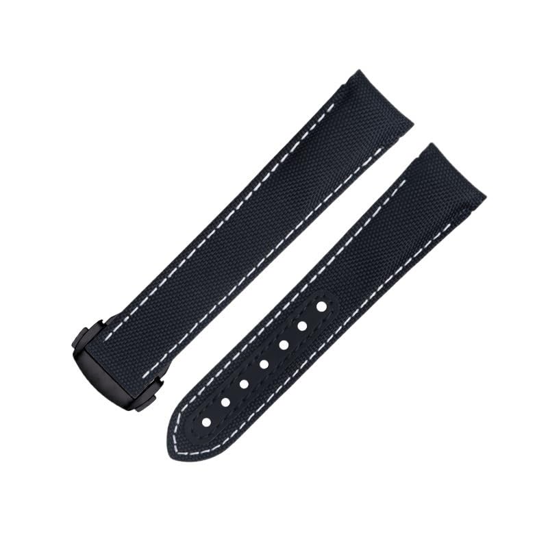 Bracelet de montre en cuir de vachette 20mm ligne noire blanche incurvée