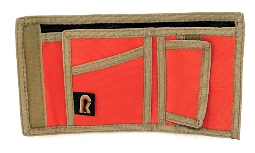 RFID California Bifold Nylon Wallet w/Inside Pocket. Hook & Loop Closures. USA (Orange w/Coyote Brown Trim)2