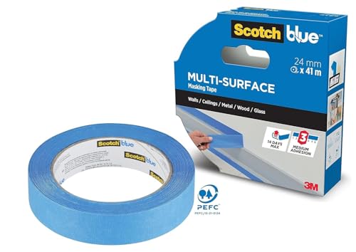 ScotchBlue Multi-Surface Premium Masking Tape 24mm x 41m 1 Roll/Pack - Scotch Adhesive Blue Painters Tape For Painting and Decorating Indoor & Outdoor Sticks Well 100% PEFC