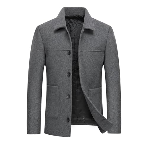 Allthemen Abrigo de hombre color sólido casual grueso cálido a prueba de viento otoño e invierno Gris M