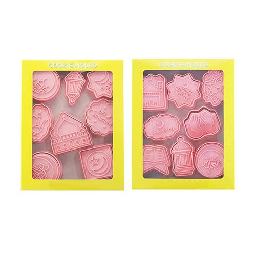Gissroys 16pcs Functional Eid Cookie Stamp Set Food Grade Plastic Eid Cookie Moulds Biscuit Making Stamp for Safe Baking Easy to Clean