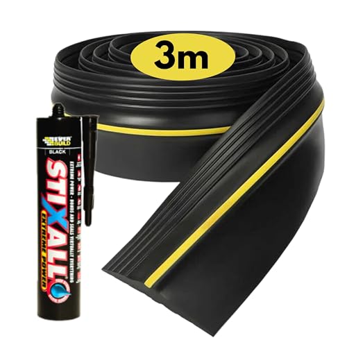 Soglia Porta Antipioggia Universale per Garage 3m (118,11’’) con Adesivo Extra Forte - Guarnizione Basculante Garage in Gomma di Alta Qualità per Fai-da-Te, Paraspifferi e Sigillo per Intemperie