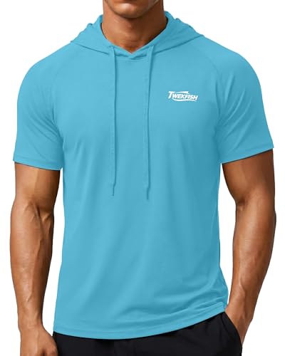 Twekfish Men's Workout Short Sleeve Hoodie, Lightweight Athletic Gym Running Shirts, Quick Dry Muscle Fit Hooded Sweatshirt