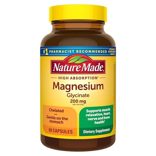 Nature Made Glicinato de magnésio 200 mg por porção, suplemento dietético para suporte muscular, coração, nervo e osso, 60 cápsulas, suprimento de 30 dias