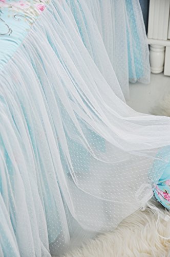 Lelva Romantic Rose Flower Print Bedding For Girls Floral Bed Skirt Set 4 Piece Princess Lace Ruffle Duvet Cover Set Queen Blue #TOP5