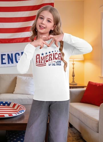 Image of Ithalt 4th of July Outfit Kids Girls American T Shirt USA T-Shirt Fourth of July Tops Patriotic Long Sleeve Tops