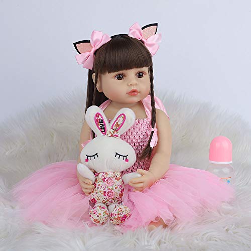 Ucanaan Reborn Baby Girls Dolls Silicone Full Body 22 Inch Reborn Girl Doll Waterproof Bath Doll For Children Toddler Gift Set #TOP2