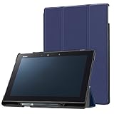 ピーシーエーテック docomo arrows Tab F-02K ケース マグネット開閉式 スタンド機能付き 三つ折 カバー 薄型 軽量型 スタンド機能 PUレザーケース ネイビーブルー