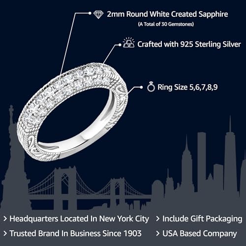 Gem Stone King 925 Sterling Silver White Created Sapphire Ring | Wedding Band Ring For Women | 1.00 Cttw | Available In Size 5,6,7,8,92
