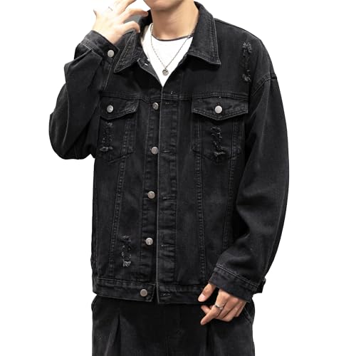 DAVID.ANN Men's Distressed Denim Jacket Casual Vintage Rugged Trucker Coat3