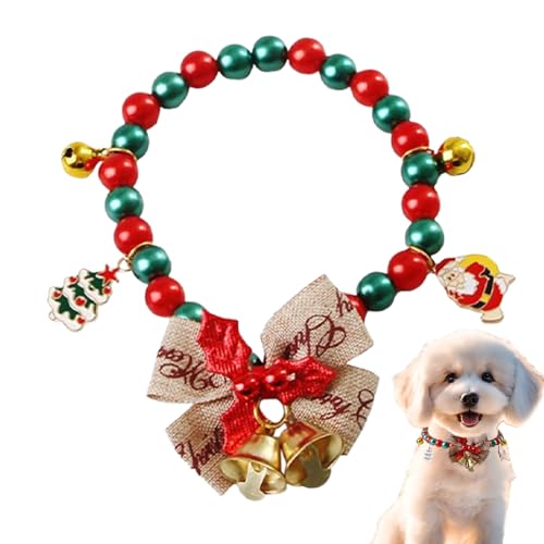 Collar de Navidad para mascotas, collar de cachorro hembra | Collar con campana de lazo y árbol de Navidad de Papá Noel, muñeco de nieve, copos de nieve, alce, colgante para vacaciones de invierno