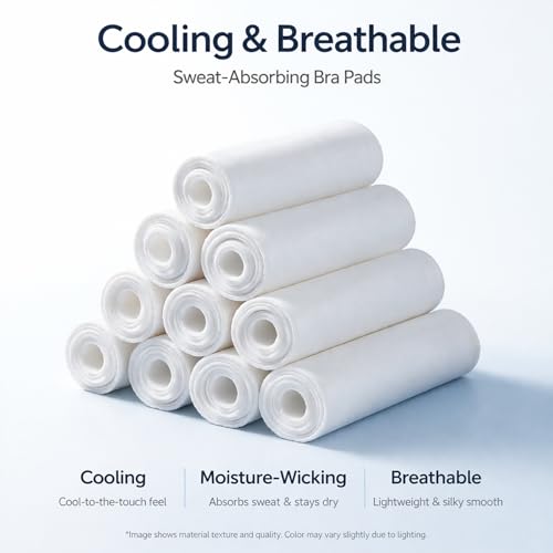 Image of Toulite 10-Pack Reusable Cooling Bra Liners for Sweat for Boob Sweat Cooling Ice Silk Pads, Under Bust Quick Dry Bra Liners(M,White)