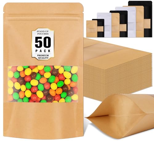 Jetmore 50 Pack Resealable Bags, Reusable Snack Bags with Window,