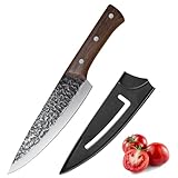 Doklasu Professionelles Kochmesser Japanischer Stil Küchenmesser Voll Tang Handgefertigte Schmiede Hochkohlenstoffstahl Zuhause und Outdoor Kochmesser mit Holzgriff und Mantel