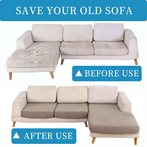 Minjiatex Sectional Couch Covers L Shape 4 Pieces Washable Chaise Couch Covers For Sectional Sofa L Shape,Stretch Sectional Sofa Covers For Dogs Pets Protector Furniture (Khaki, 3 Seater + 1 Chaise) #TOP5